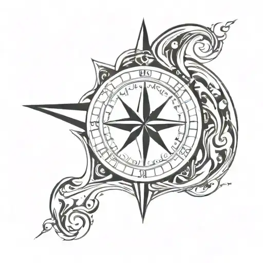 Mariners Compass Yin Yang Symbol In Centre Incorporate Waves