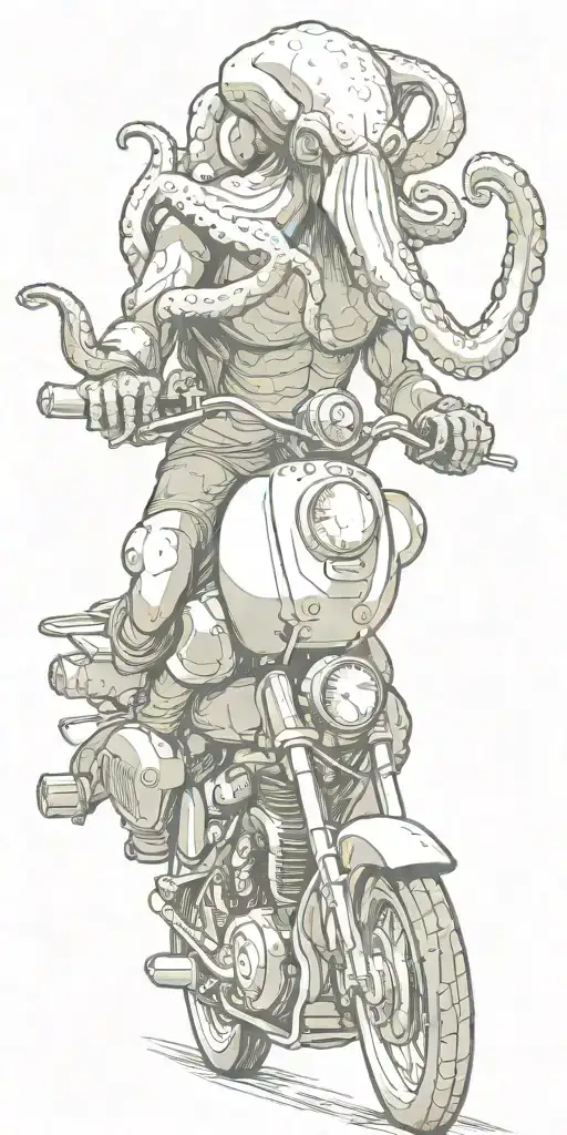 Huge Octopus Riding A Motorcycle