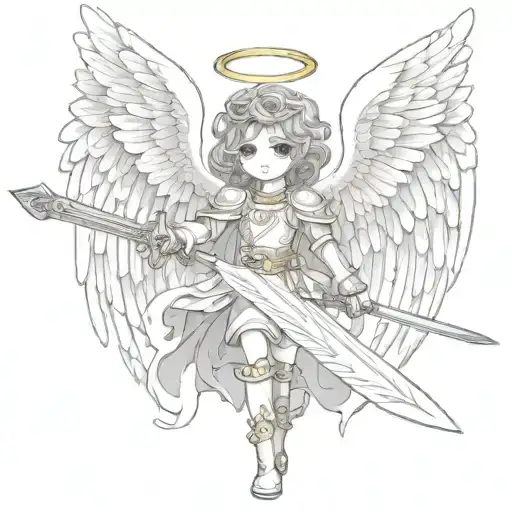 Angel With Eyes And Wings With Sword