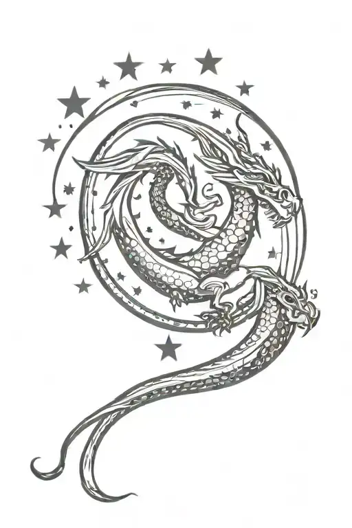 Dragon Flying Moon And Stars