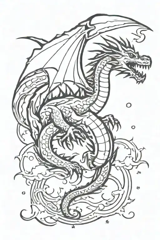 Dragon Flying Through The Night Sky