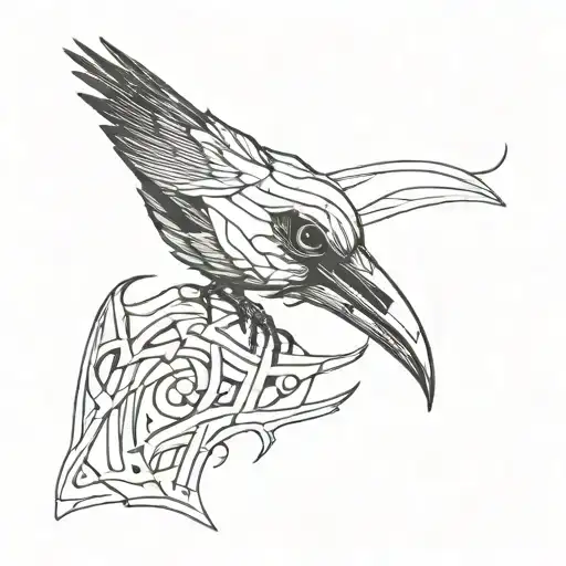 Crow Skull Line Work With A Worm Coming Out Of The Eye
