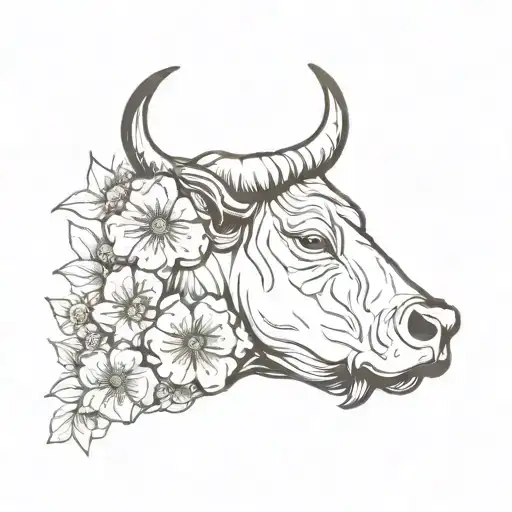 Feminine Bull Head Side Profile Flowers Growing