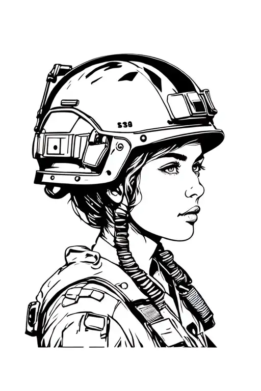 Military Girl With Helmet Adorned