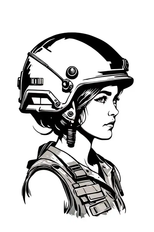 Military Girl With Helmet Adorned