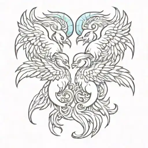 Two Baby Pheonix Morphing Into Pisces And Scorpio Zodiac Sign