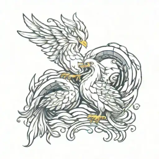 Two Baby Pheonix Morphing Into Pisces And Scorpio Zodiac Sign