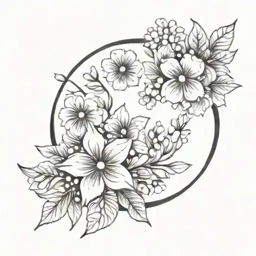 Crescent Moon Surrounded By Blooming Flowers