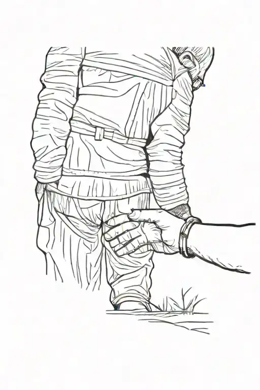 A Grandad With Braces On With His Back To You Holding Little Girls Hand