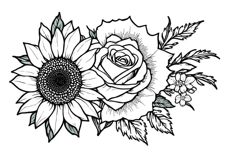 Sunflower And Rose And Mandala And Forget Me Nots