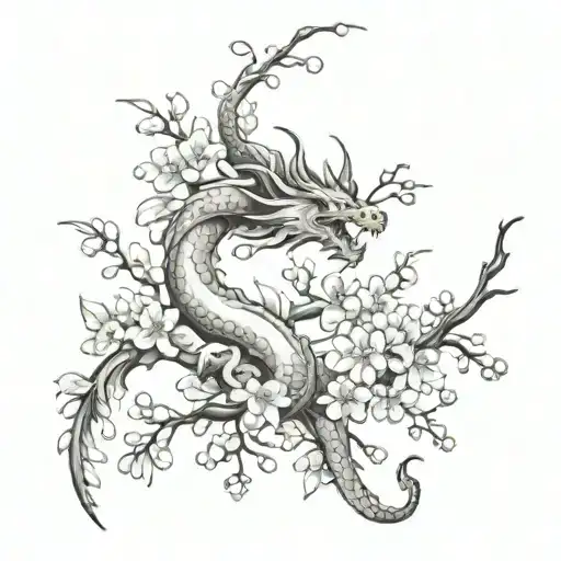Spine Tattoo Design Dragon Cherry Blossoms Falling