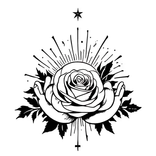 Roses With Moon Sun Star Hands Spiritual