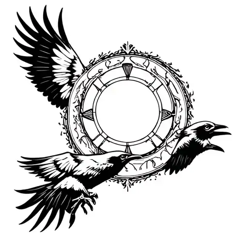 Make Me A Helm Of Awe With Two Ravens Forming A Circle Around It With Their Wings