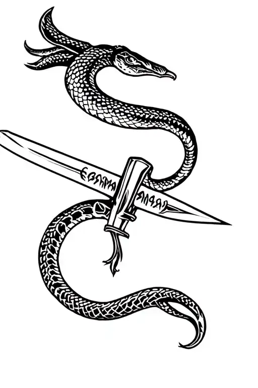Snake Wrapped Around Dagger On Forearm