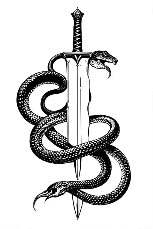 Snake Wrapped Around Dagger On Forearm