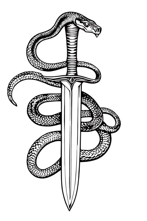 Snake Wrapped Around Dagger On Forearm
