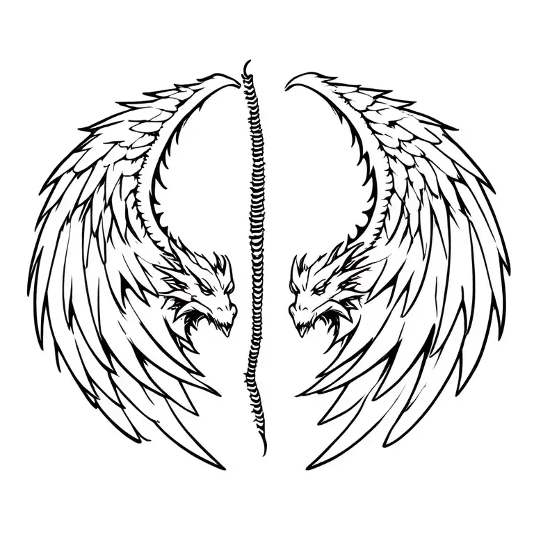 One Side Dragon Wings And One Side Angel Wings With A Spine In The Middle