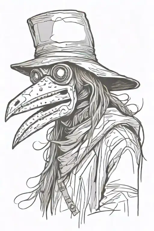 Scary And Spiritual Plague Doctor With Long Hair A Graffiti And Minimalist And Sketch Style