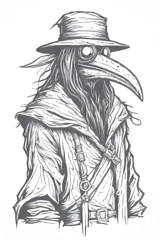 Scary And Mean Plague Doctor With Long Hair A Graffiti And Minimalist And Sketch Style