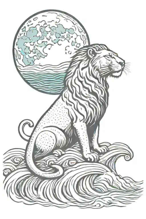 Sea Waves Lion Moon