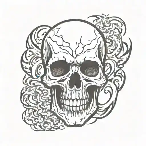 Skull Crying Through Flames Tattoo Design