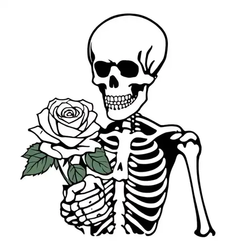 Skeleton Holding Rose In Hand