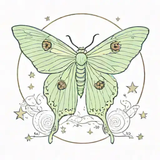 Luna Moth With Moon And Stars