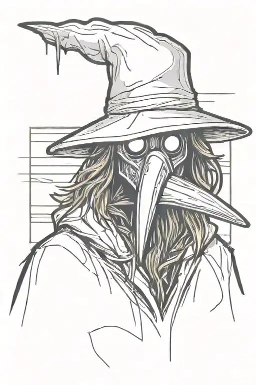 Angry And Mean Looking Plague Doctor With Long Hair In A Graffiti And Minimalist And Sketch Style