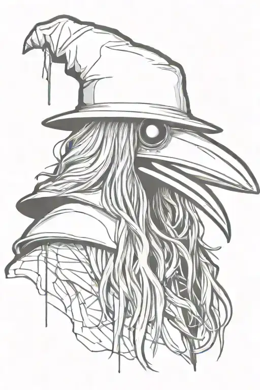 Scary Plague Doctor With Long Hair A Graffiti And Minimalist And Sketch Style