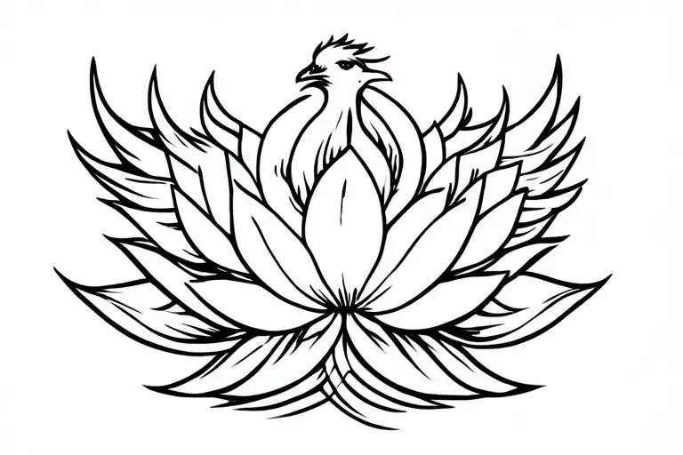 Lotus Flower And Phoenix Rising From The Ashes