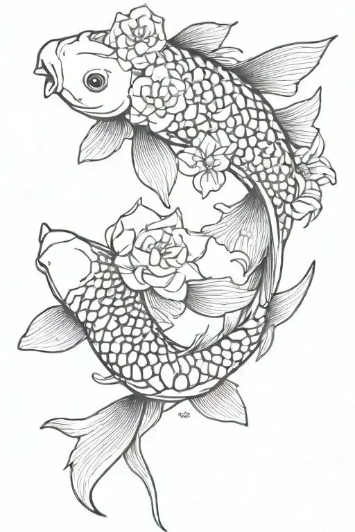 Koi Fish And Flowers