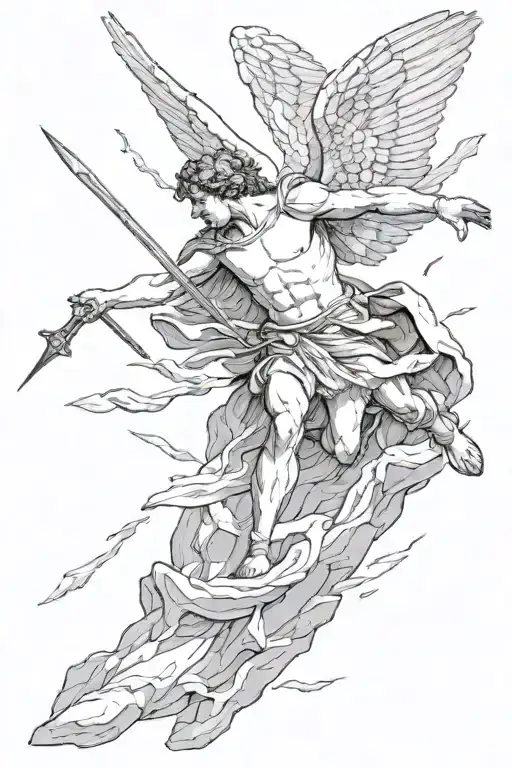 Icarus Tries To Hold On To His Broken Sword As He Falls Through The Air