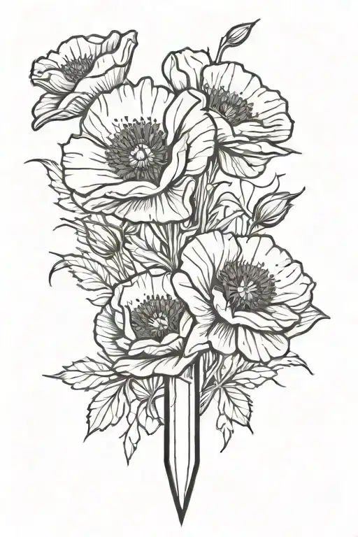 A Dagger With Red Poppies Blooming