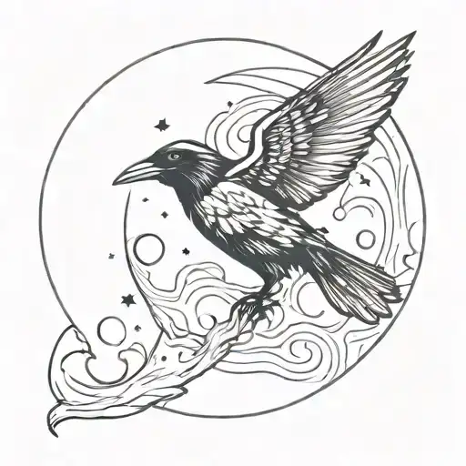 Crow Fly On Moon