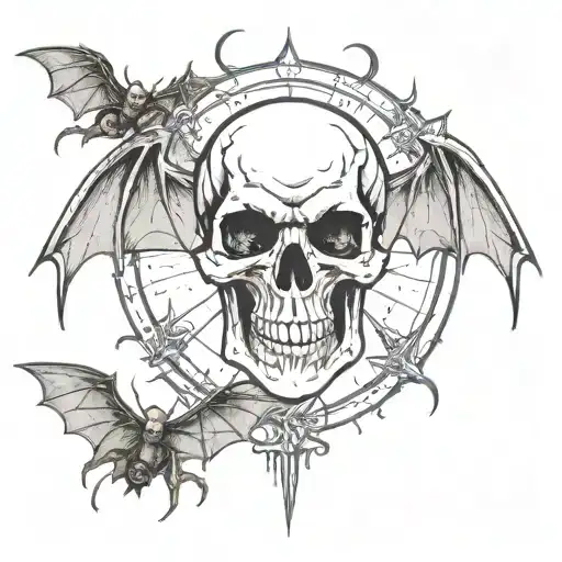 Skull And Bat Surrounded