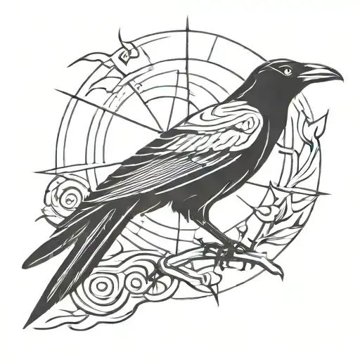 Crow With Sun Rising Symbols