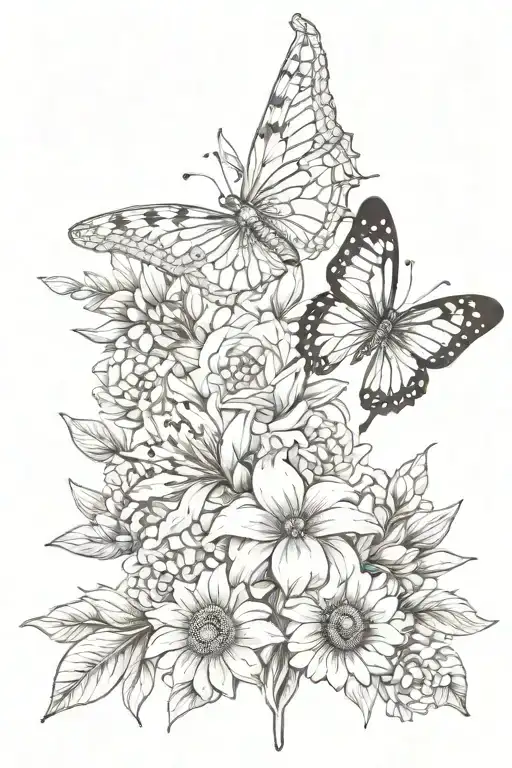 Butterfly Bluebonnet Snapdragon Sunflower Tattoo Design