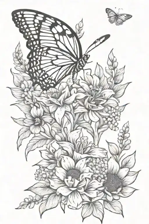 Butterfly Bluebonnet Snapdragon Sunflower Tattoo Design