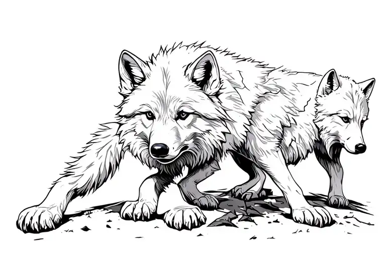 White Wolf Cub Growing Stages Being More And More Broken Each Stage