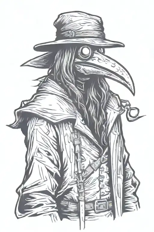 Angry And Mean Plague Doctor With Long Hair A Graffiti And Minimalist And Sketch Style