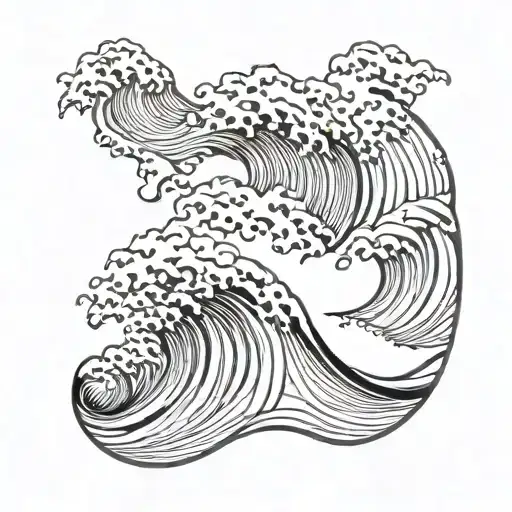 Big Wave Followed By Smaller Waves Hatching Contour Line Drawing