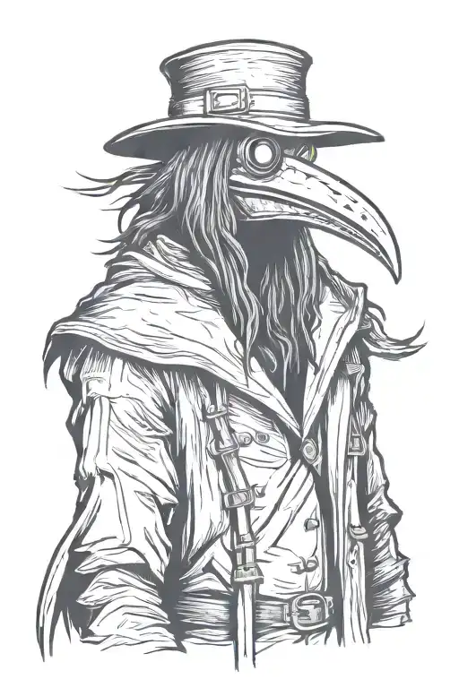 Angry And Mean Plague Doctor With Long Hair A Graffiti And Minimalist And Sketch Style