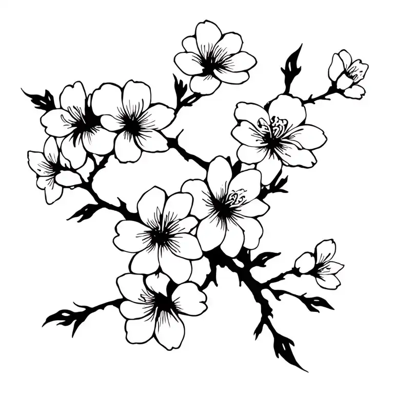 Japanese Cherry Blossom Flowers On Diagonal Along The Back