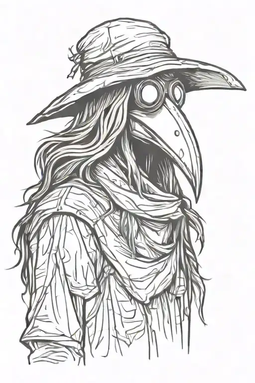 Plague Doctor With Long Hair A Graffiti And Minimalist And Sketch Style