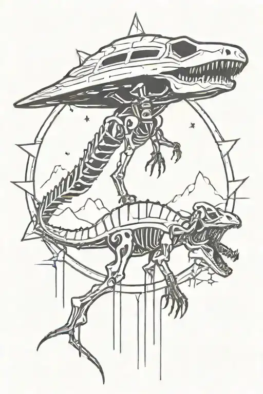 Ufo And Dinosaur Skeleton