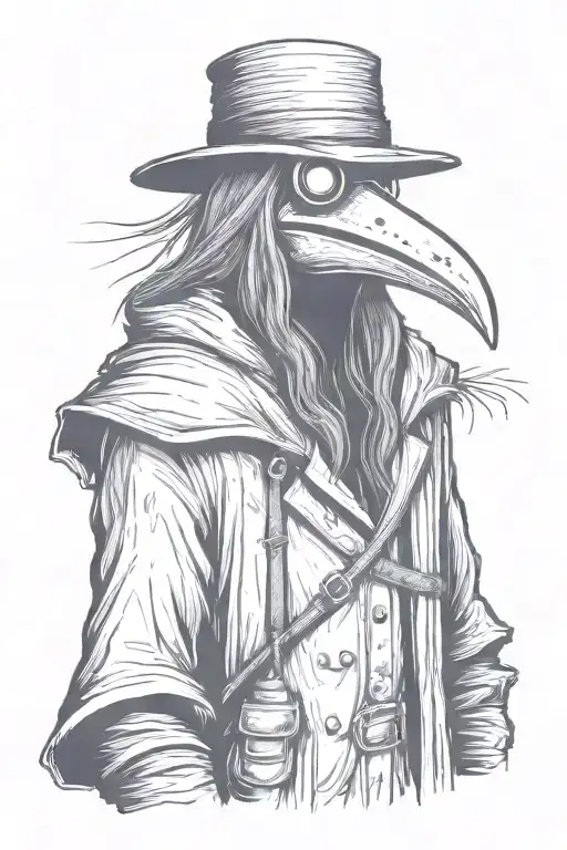 Angry And Mean Plague Doctor With Long Hair A Graffiti And Minimalist And Sketch Style