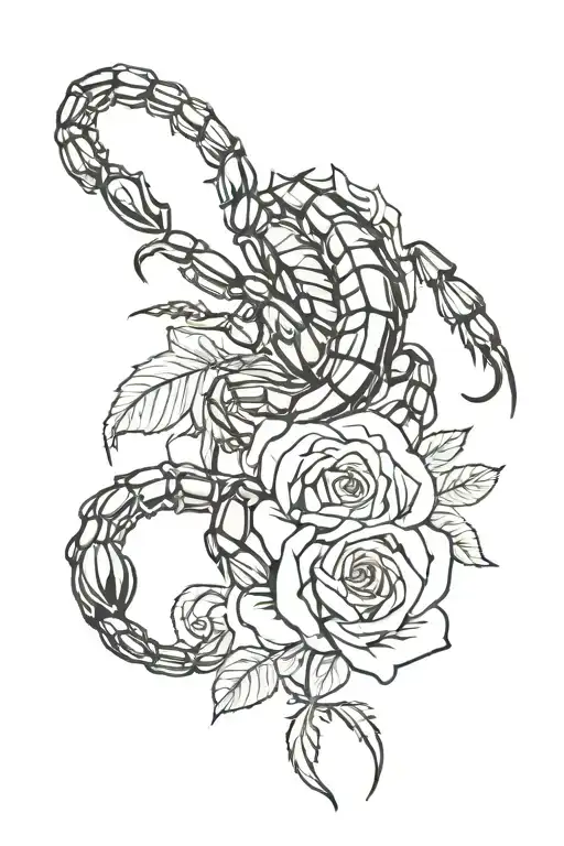 Scorpion With Tail In Cener Of Yellow Rose With Red Tips In The Background