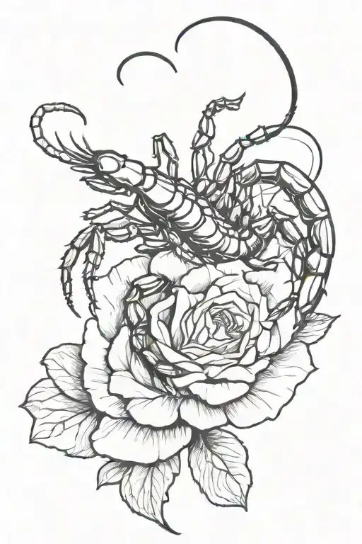 Scorpion With Tail In Cener Of Yellow Rose With Red Tips