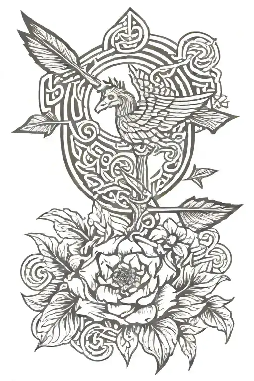 Arrow With Lotus Flower And Celtic Griffin