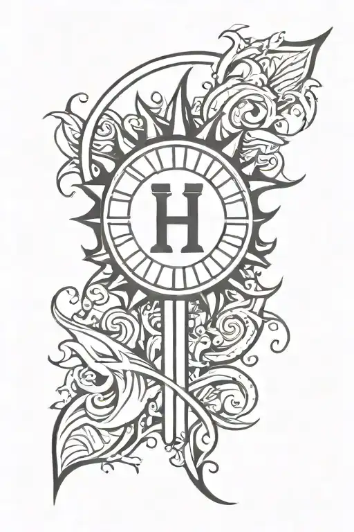 Tattoo Design Combining The Letter H And The Sun